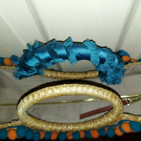 Sam Edelman Inessa Straw Bag Tote W/pompoms - Picture 5 of 7